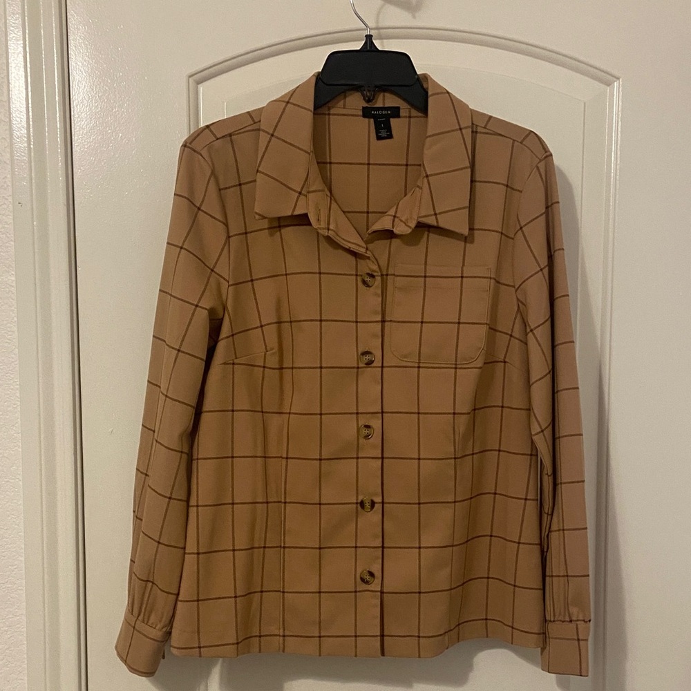 Halogen Brown Checkered Button-Down Shirt - image 1